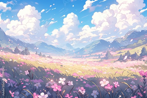 pink field background in pixel art style.