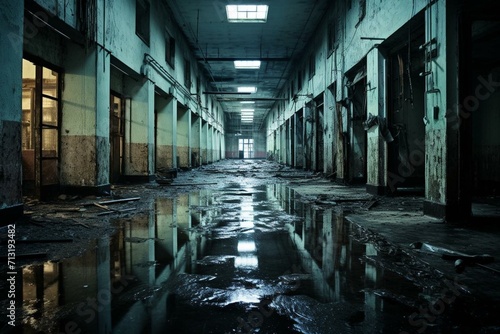 Abandoned psychiatric institution. Generative AI photo