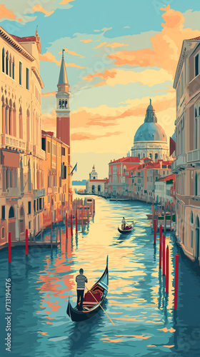 Vintage illustration of Venice. AI generated image	