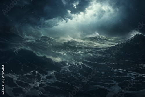 sea storm  dark dramatic stormy sky with cumulus clouds over waves for abstract background