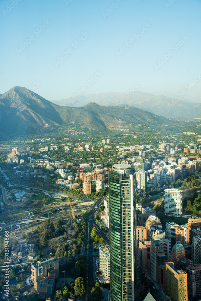 Panoramic view of the capital city Santiago from the tallest building in Latin America Sky Costaneira aerial