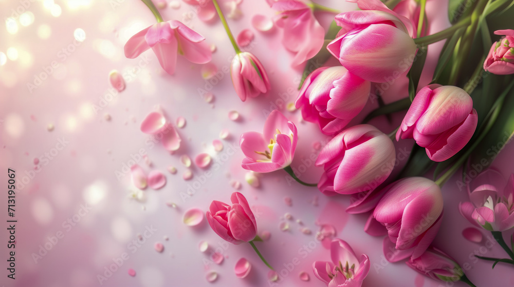 Fototapeta premium Mothers day / spring flower background, floral background with copy space for text