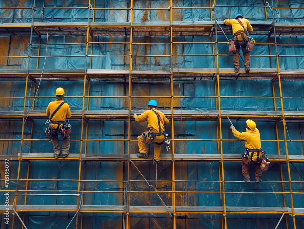 In the ongoing journey of construction, envision a moment where several workers, amidst the clatter, collaborate to set up scaffolding at the construction site, adding a significant chapter to their d In the ongoing journey of construction, envision a moment where several workers, amidst the clatter, collaborate to set up scaffolding at the construction site, adding a significant chapter to their d