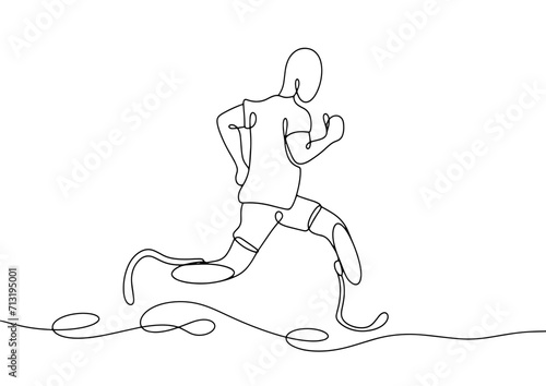 Athlete. Man. Prosthesis. One line