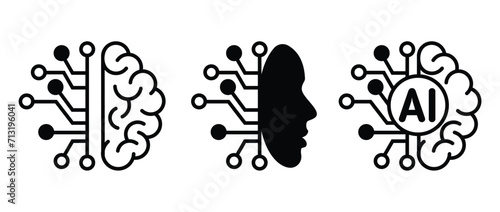Artificial intelligence technological chip. AI brain circuit board. Vector icon on transparent background