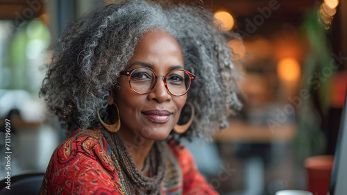 Konzentrierte ältere schwarze Frau mit Brille © Detlef Dähne