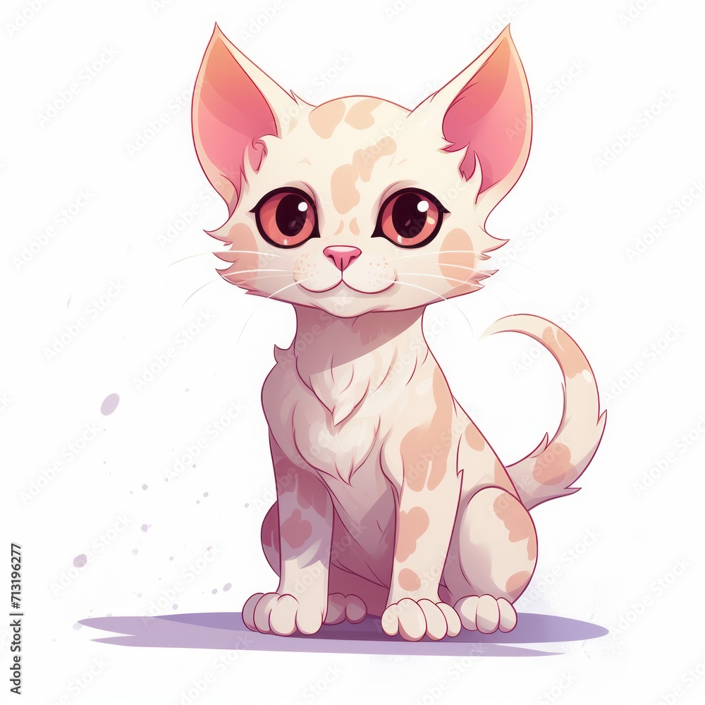 Devon_Rex_cat in kawaii style on white background