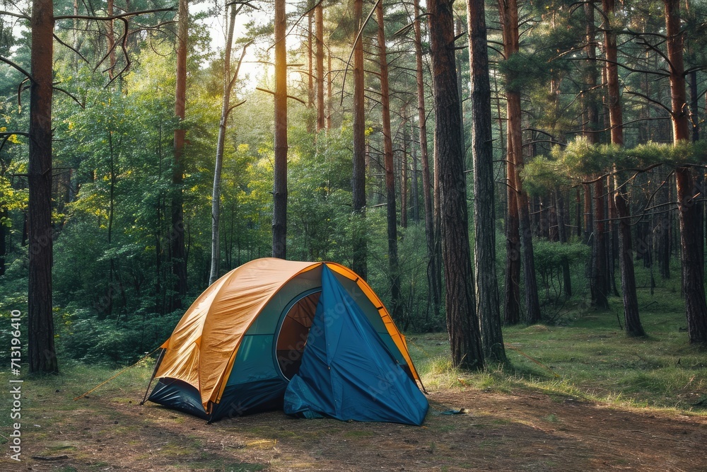 Camping tent in a camping in a forest 