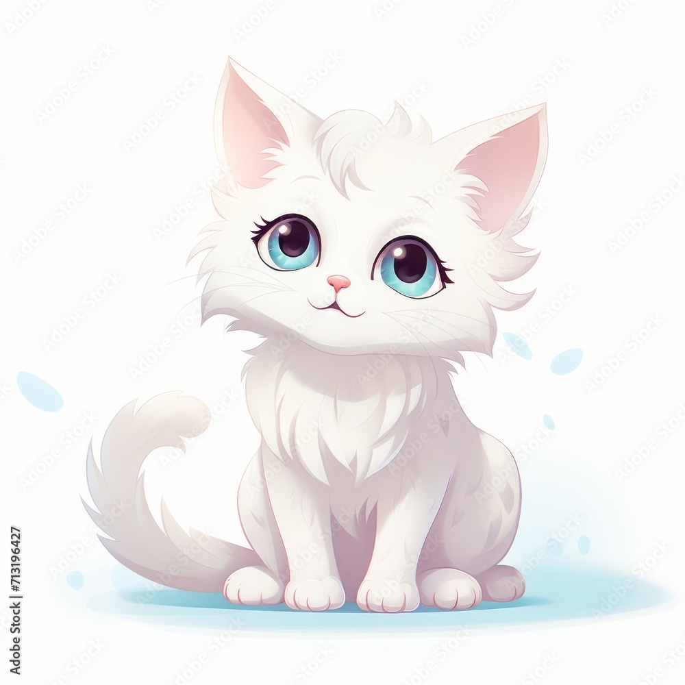Obraz premium Turkish_Angora_cat in kawaii style on white background