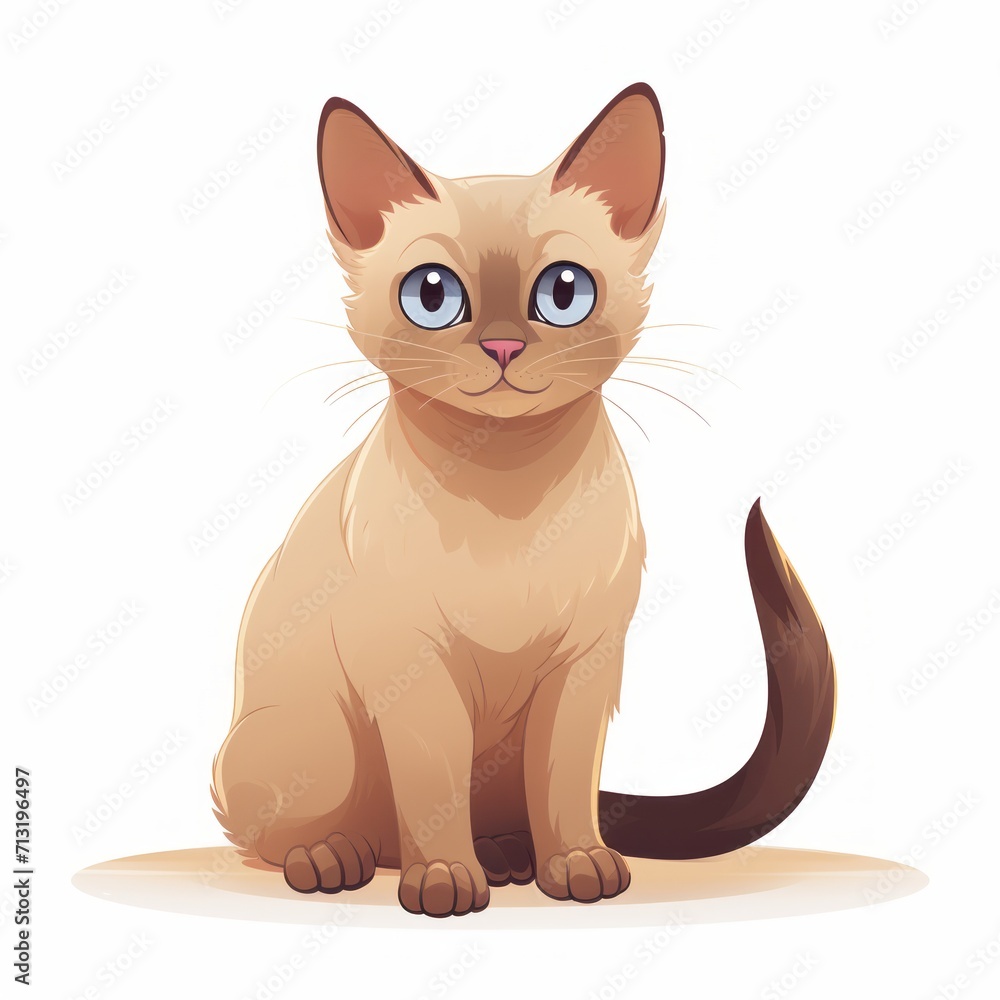 Burmese_cat in kawaii style on white background