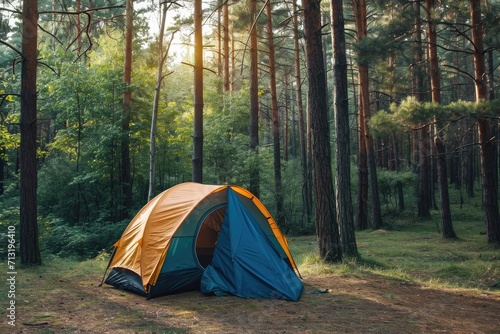 Camping tent in a camping in a forest 