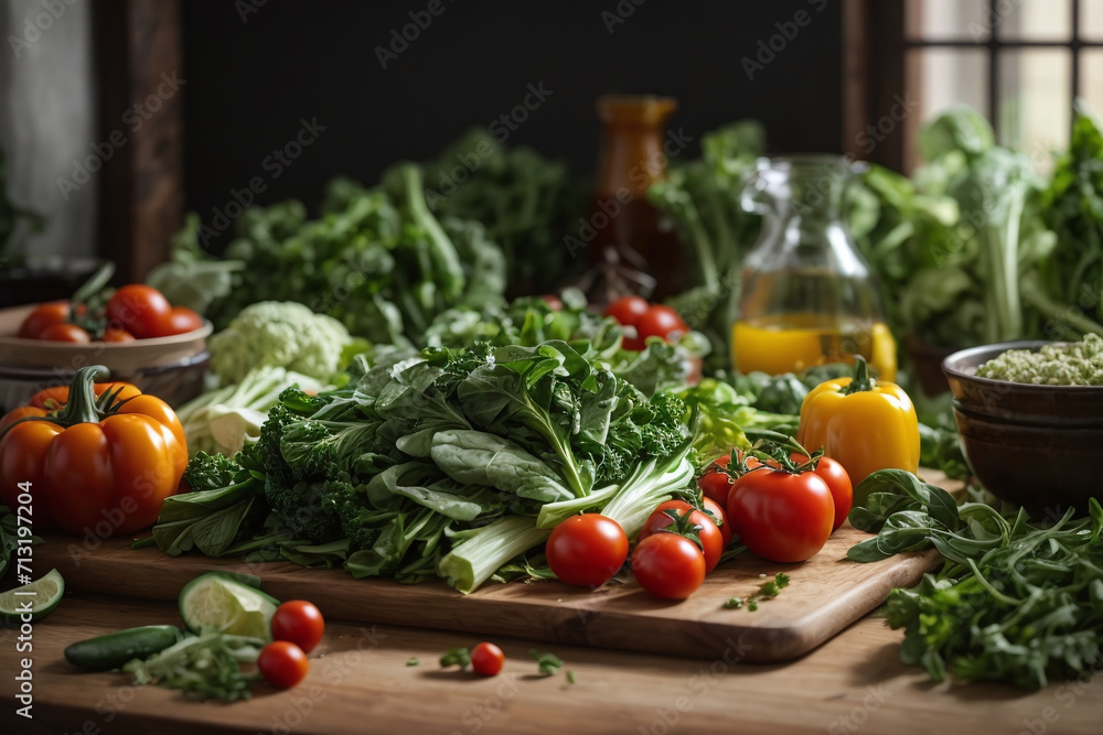 fresh vegetables on wooden background