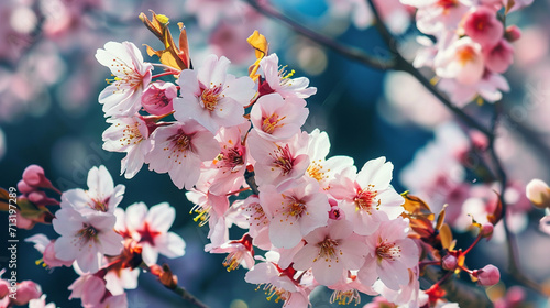 cherry blossom tree. selective focus. Generative AI 