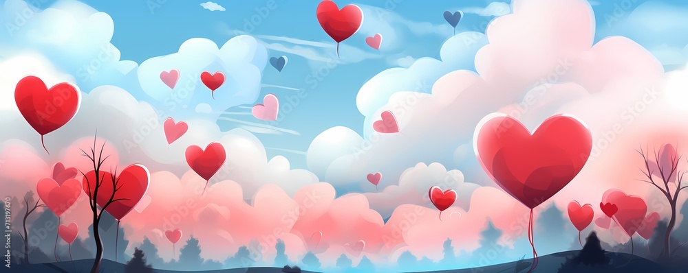 Valentine's Day theme for Card with red hearts and blue color background