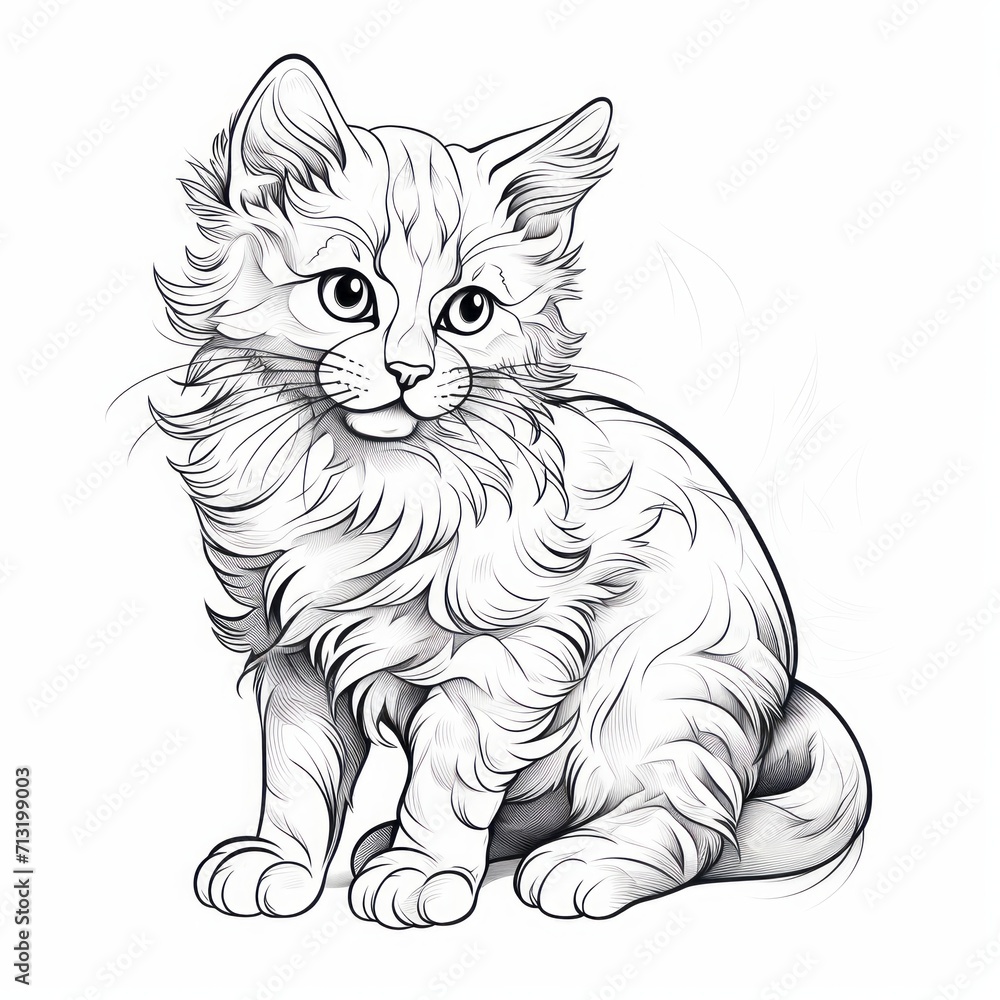 Manx_cat_line line art style on white background Manx_cat_line line art style on white background