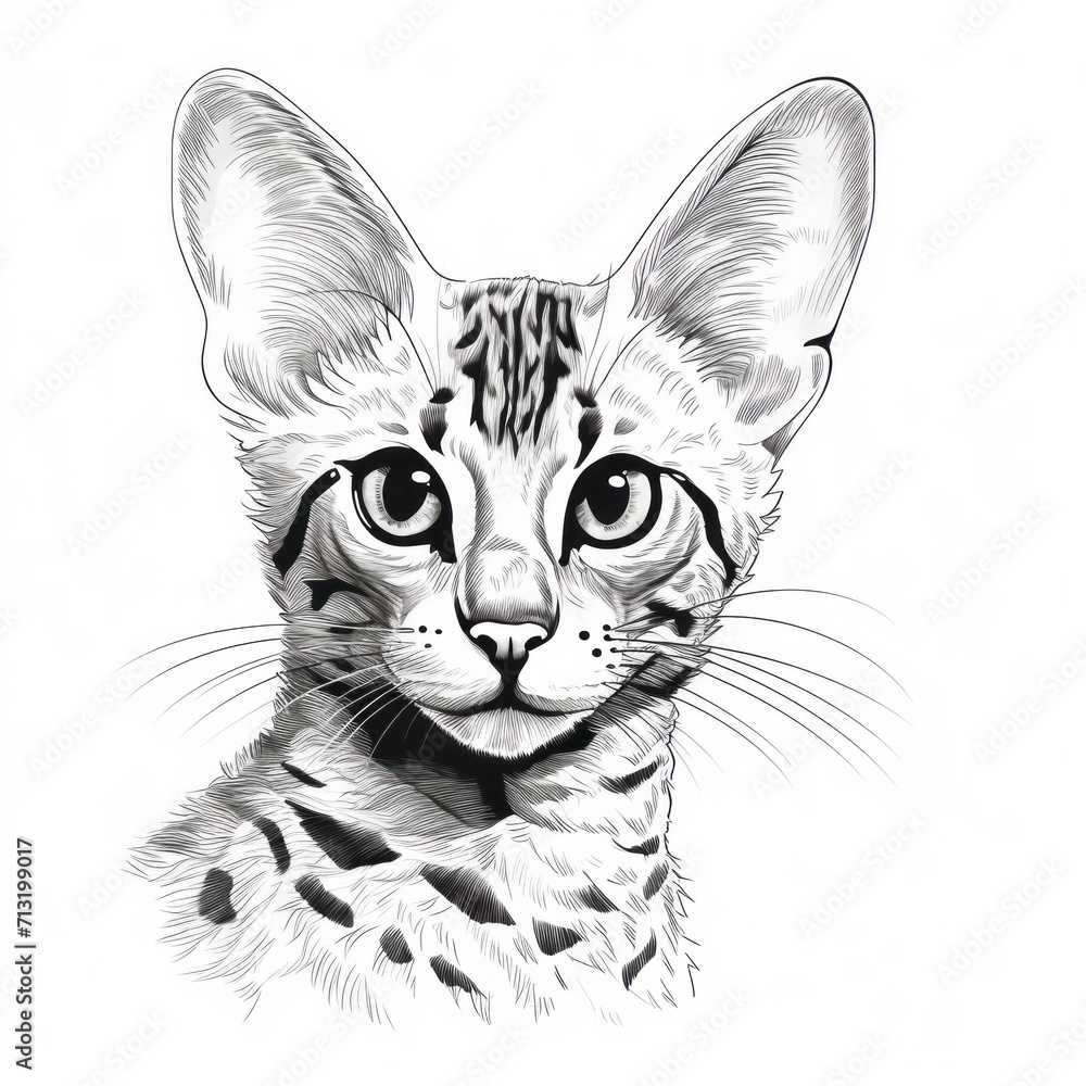 Ocicat_cat line art style on white background Ocicat_cat line art style on white background