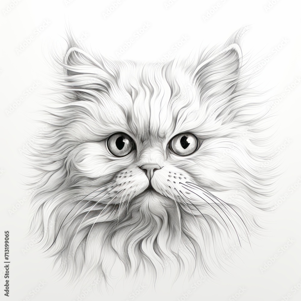 Persian_cat line art style on white background