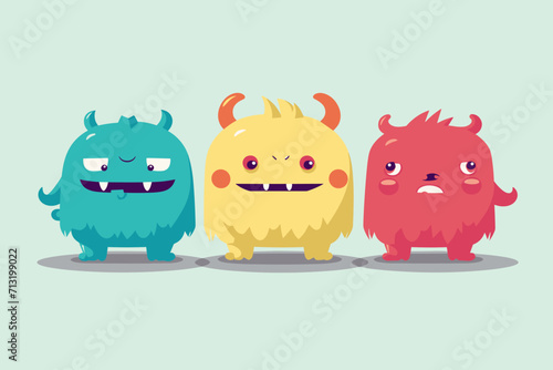 Cute abstract cartoon characters set. Bundle of different types of colorful monsters with simple shapes. Mascots expressing emotions. Vector childrens illustration in flat design isolated collection