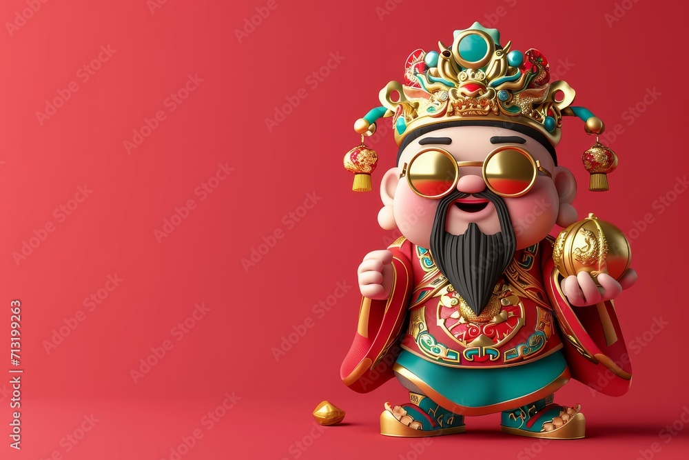 Fototapeta premium The God of Wealth for chinese new year at red background.