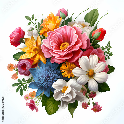 Bouquet of colorful flowers on a white background.  illustration.