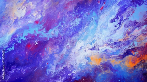 Abstract Purple and Blue Fluid Acrylics Ink Painting Texture Background with Light White, Purple, and Orange Marbling