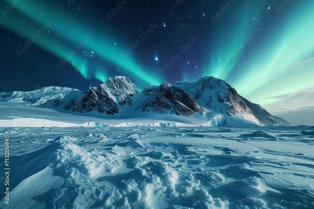The snow in the antarctica is thick, smooth, and beautiful and aurora sky. Generative AI