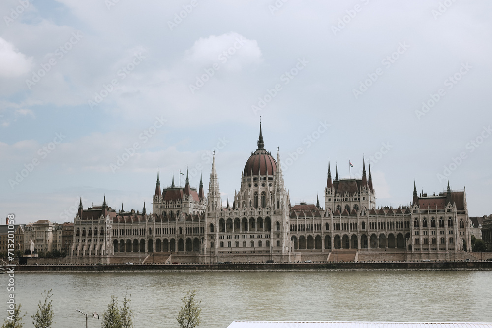 The Parliament building in Budapest, photographed from the opposite bank.