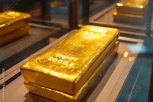 close-up view of gold bars stored in a display case