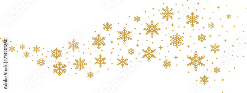 Gold snowflake vector wave, decorative banner design for the winter holidays, elegant clip art design