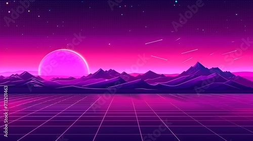 night sky background with mountains. Digital Cyber Surface.