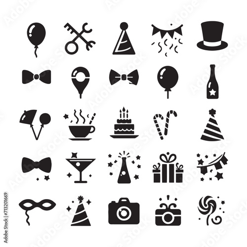 Radiant Festive Melody: Celebration Silhouette Echoing the Vibrancy of the Dynamic Set of Party Silhouette - Party Elements Illustration
