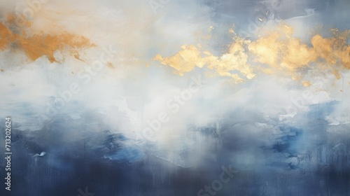 Abstract painting in blue and white with gold accents, modern decoration, contemporary art