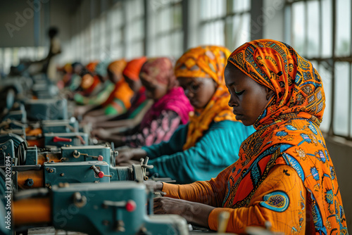 Modern Women in Industrial Manufacturing: Beautiful Female Workers Sewing Clothes in a Factory © VICHIZH