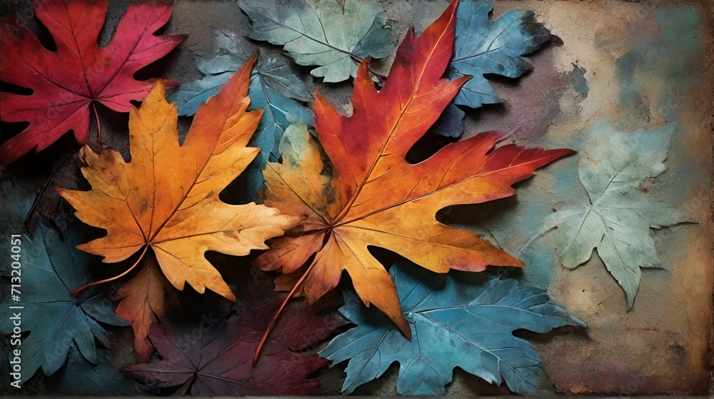 Obraz premium A unique and diverse grunge leaf background, with a mix of vibrant and muted colors. generated by Ai.