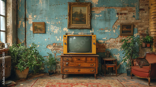 Vintage Black and White Television Set on Dresser in Main Room, Evoking the Nostalgia of Soviet Era