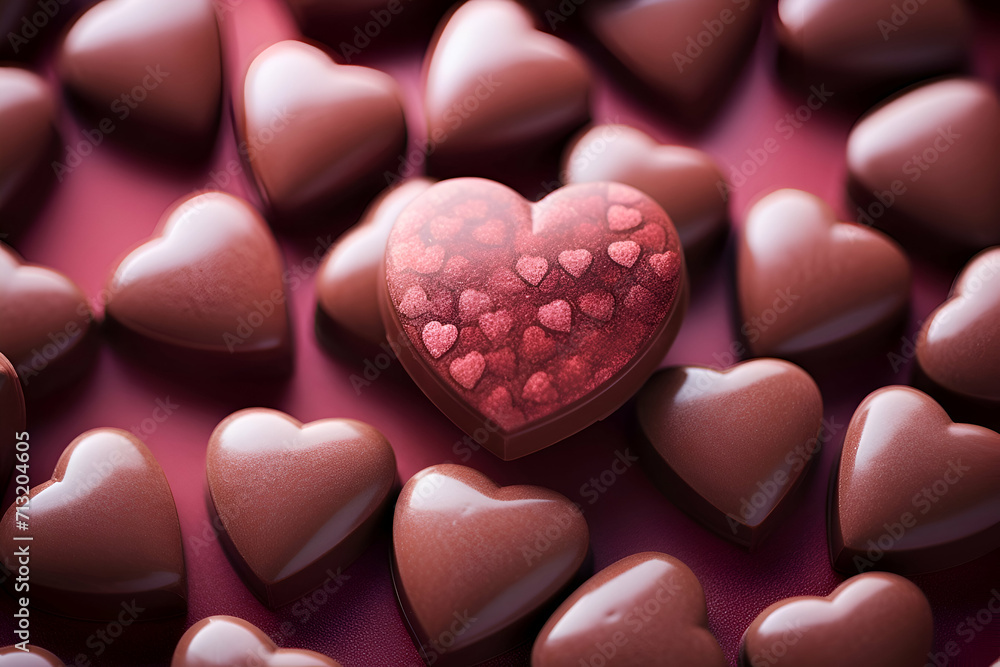 Fototapeta premium Chocolate hearts on a wooden table. Valentine's day background.