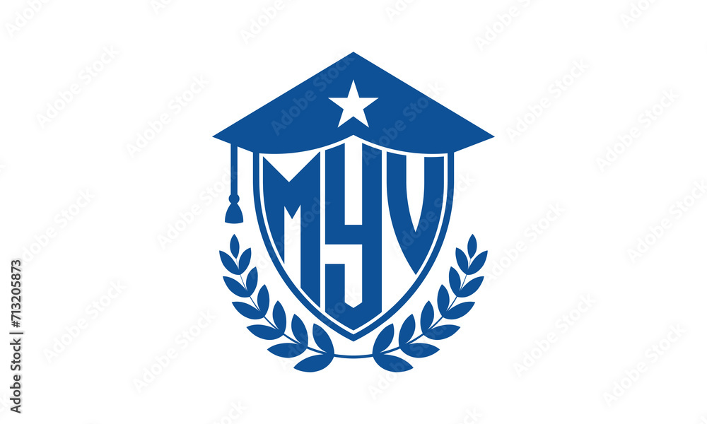 MYV three letter iconic academic logo design vector template. monogram, abstract, school, college, university, graduation cap symbol logo, shield, model, institute, educational, coaching canter, tech MYV three letter iconic academic logo design vector template. monogram, abstract, school, college, university, graduation cap symbol logo, shield, model, institute, educational, coaching canter, tech