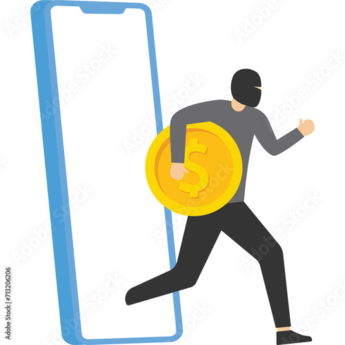Hackers steal money through cell phone systems, Vector illustration in flat style

