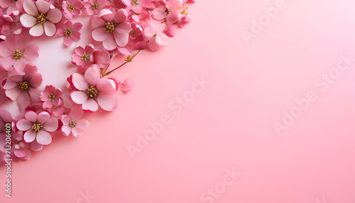 Beautiful flowers on pink background. flat lay.