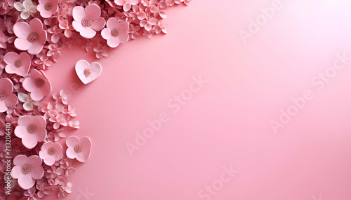 Valentine's day background with pink paper hearts on pink background © Wazir Design