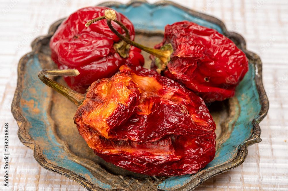 Obraz premium Dried red hot chili peppers close up