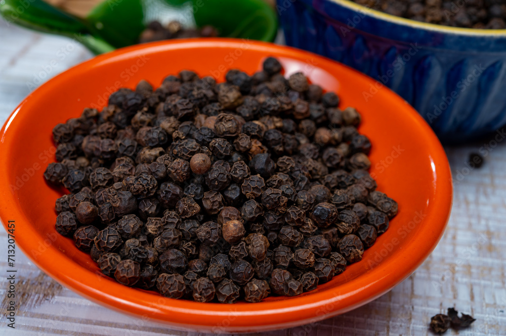 Indian spices collection, dried black peppercorns, kitchen spices Indian spices collection, dried black peppercorns, kitchen spices