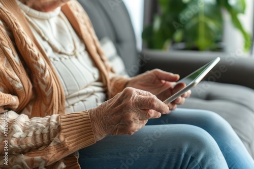 Elderly woman using tablet