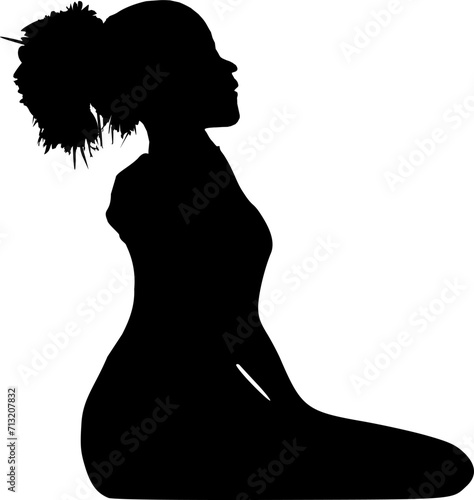 Vektor Silhouette Körper Profil - Junge Frau sitzt entspannt im Schneidersitz - Übung Yoga Entspannung