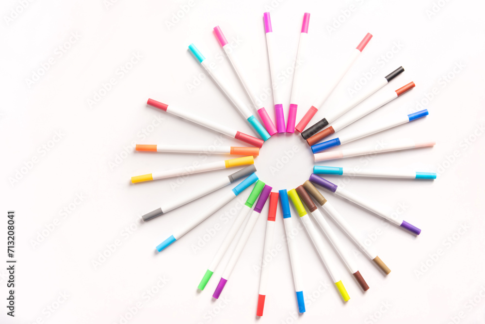 School supplies, Drawing material on white background, selective focus.