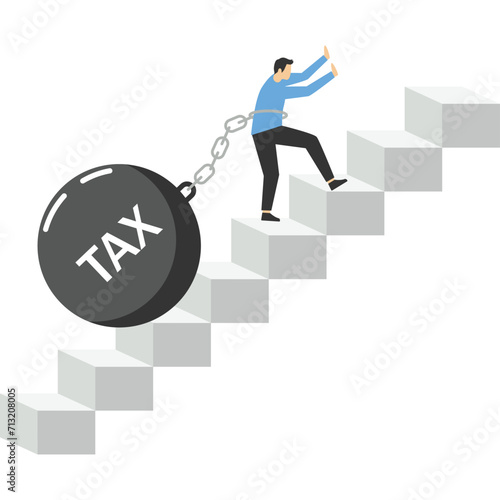 Businessman with tax and exhaustion, Vector illustration in flat style


