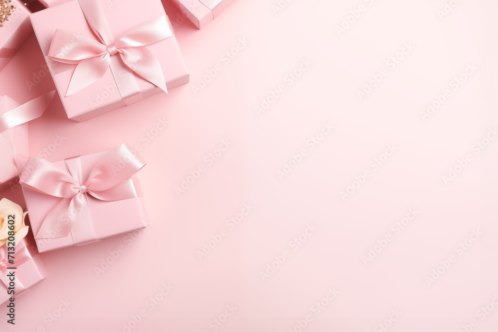 Pink gift box decorations filled with for Mother's Day Valentine's Day anniversary on a pink background AI Generation Pink gift box decorations filled with for Mother's Day Valentine's Day anniversary on a pink background AI Generation
