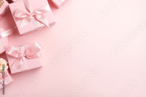 Pink gift box decorations filled with for Mother's Day Valentine's Day anniversary on a pink background AI Generation © ungvar