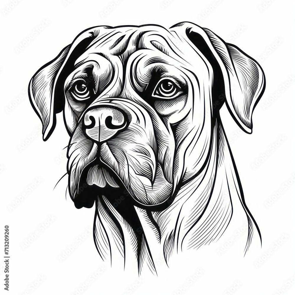 Bullmastiff_dog in line art style on white background - obrazy, fototapety, plakaty 