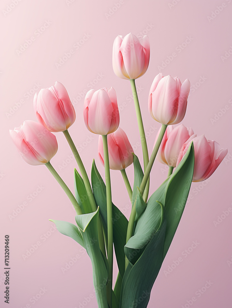Minimalist pink tulips composition, ideal for Mother's Day or wedding designs. AI Generative. Minimalist pink tulips composition, ideal for Mother's Day or wedding designs. AI Generative.